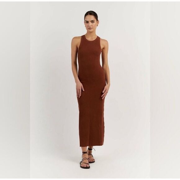 DISSH Dress Womens Small Jenna Knit Ribbed Midi Bodycon Fitted Tank Brown - Picture 5 of 8
